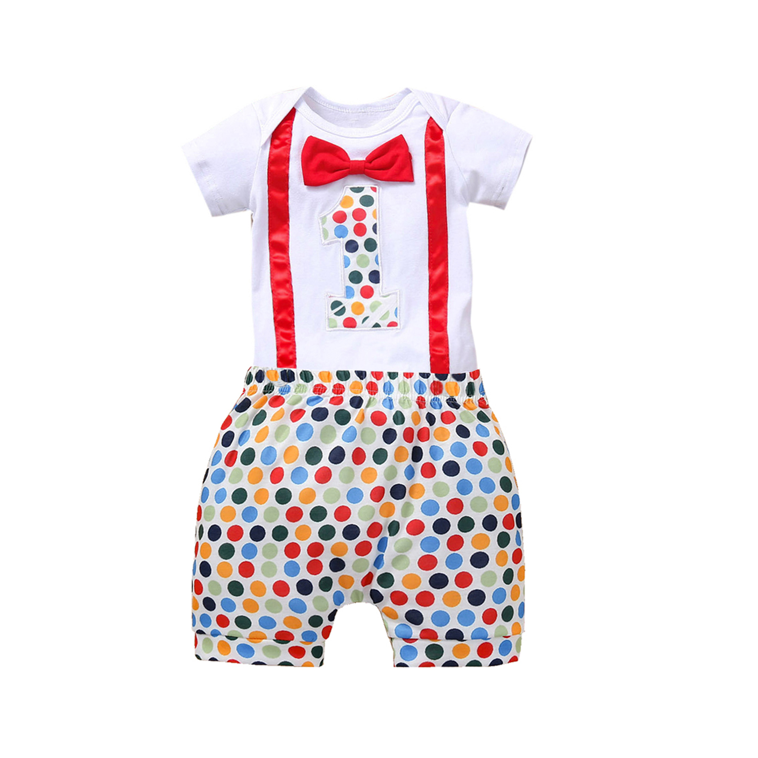 Conjunto Primer cumpleaños Lunares rojo - 2pzs
