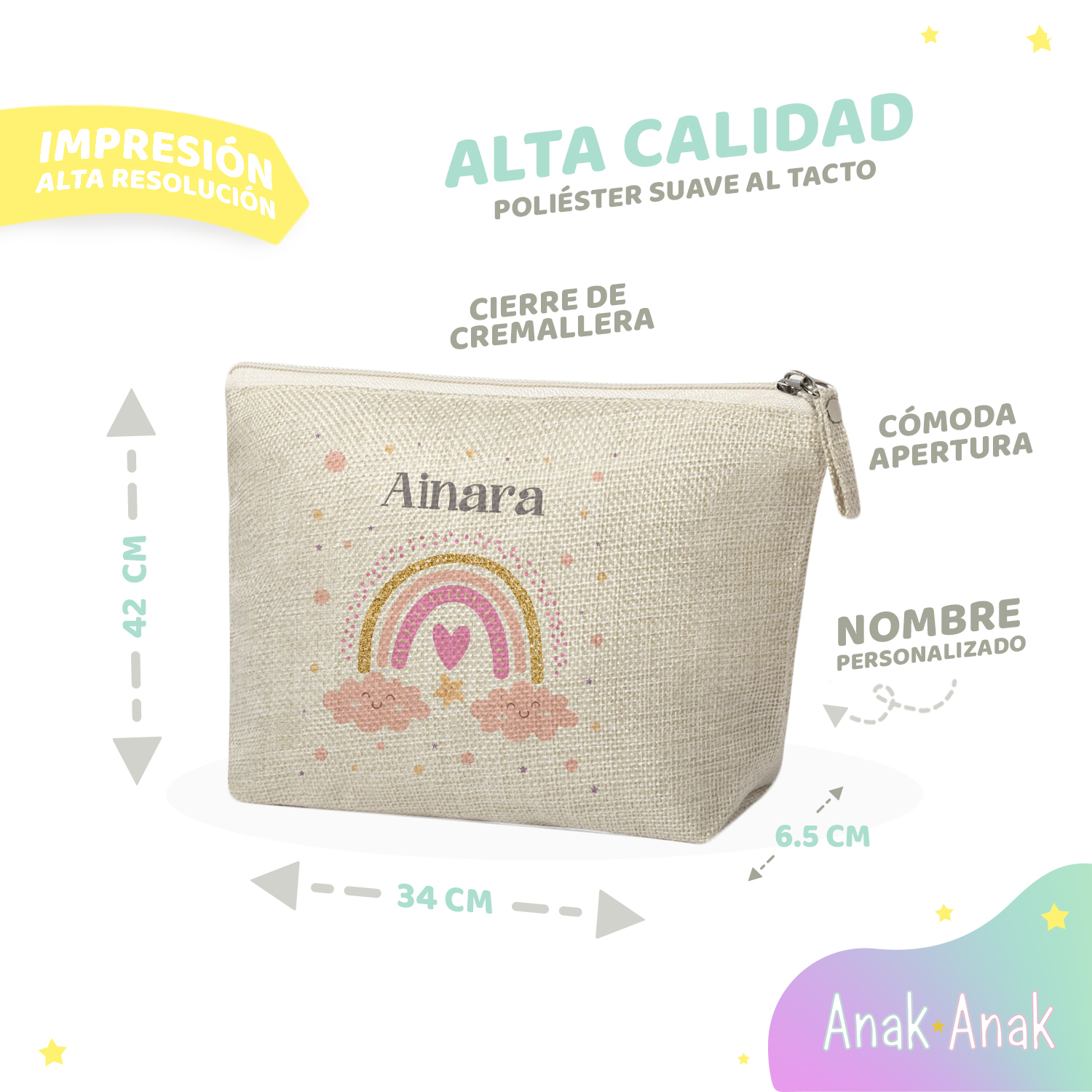 Infografia-Neceser-personalizado-con-nombre-arcoiris-rosa-ninas-Anak-Anak