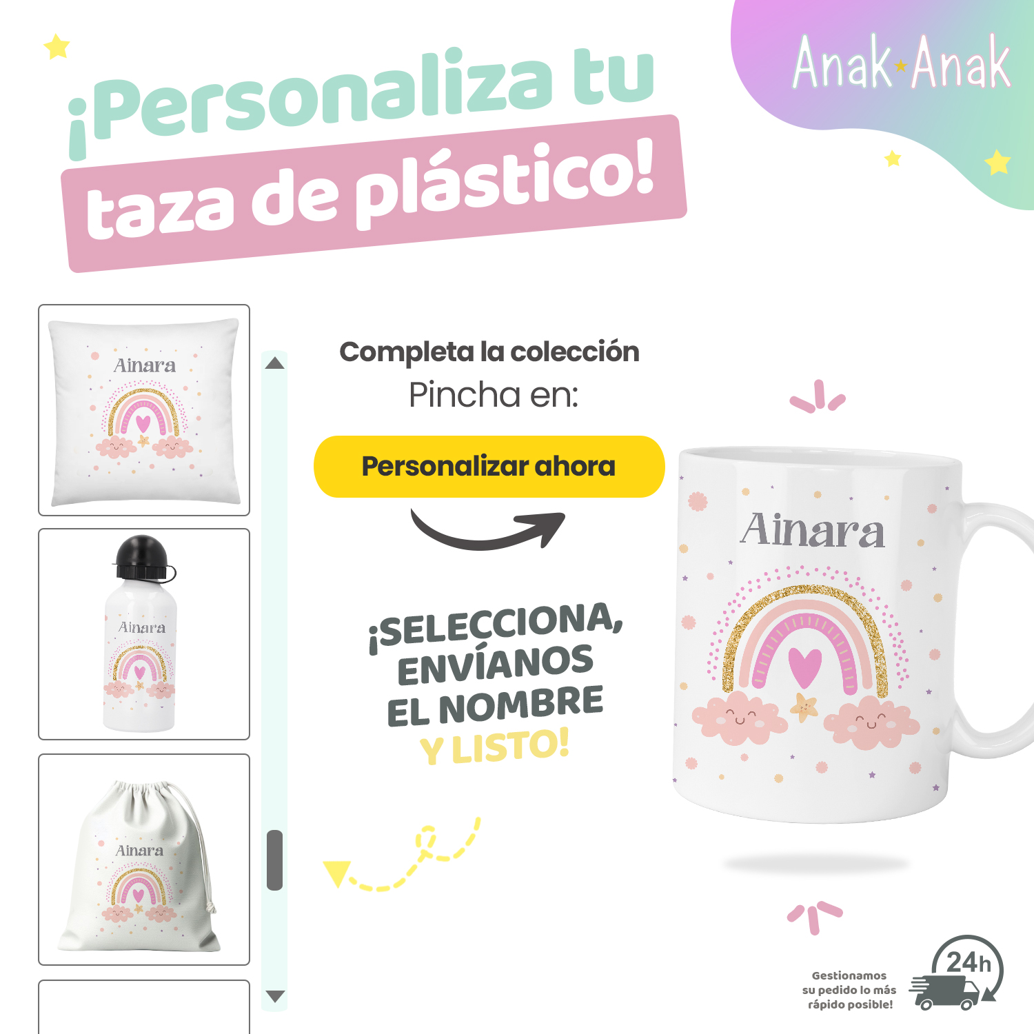 Personaliza-tu-Taza-de-plastico-arcoiris-rosa-personalizada-con-nombre